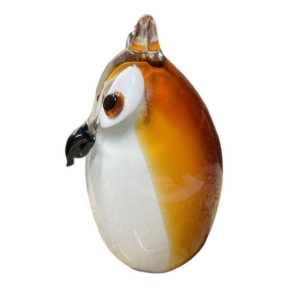 Vintage Brown & White Blown Glass Wide Eye Owl Paperweight Figurine 5 x2.5” MCM - Picture 2 of 8